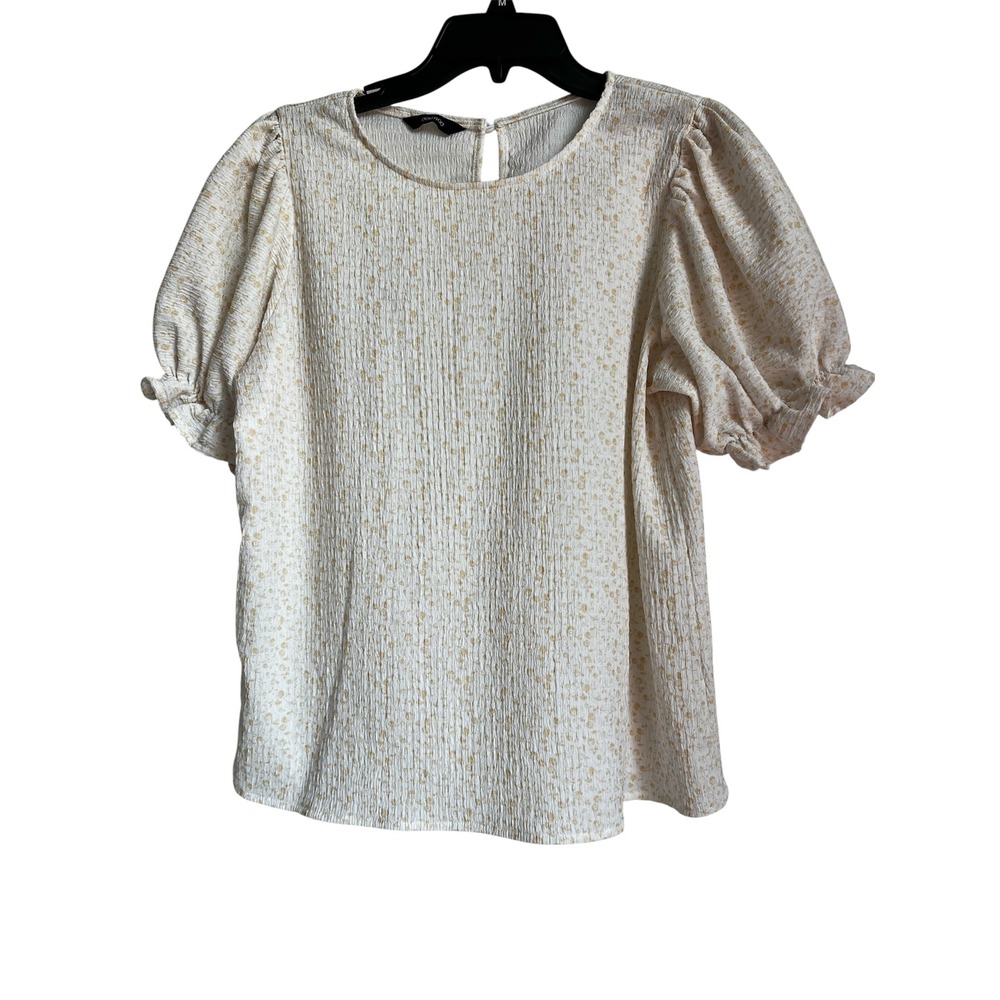 DOKOTOO Women's Puff‎ Sleeve Floral Print Textured Top Casual Blouse Sz M
